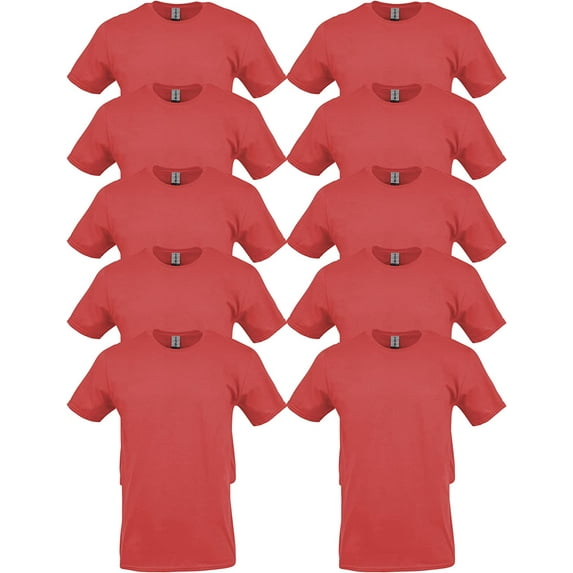 Gildan Mens Heavy Cotton T-Shirt, Style G5000, Multipack 10 Red 10-pack Large