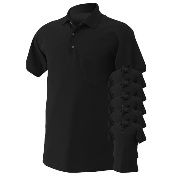 Gildan Mens Polo 3 Button Pocket Jersey, Pack of 6