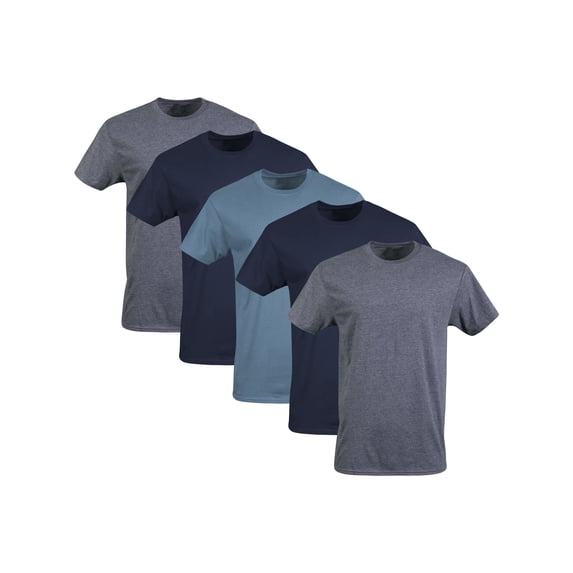 Gildan Mens Short Sleeve Crew T-Shirts Assorted Color T-Shirt up to 2XL, 5-Pack, Medium, Navy, Heather Navy, Indigo Blue