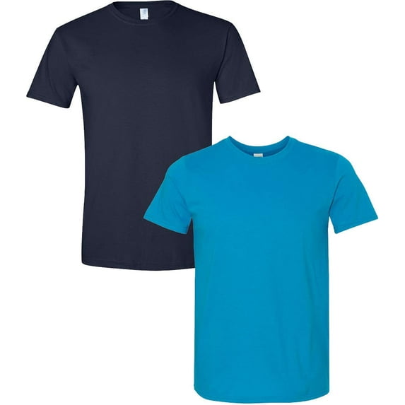 Gildan Mens Softstyle T-Shirt, L, Navy (Pack of 2) (1 Sapphire / 1 Navy)