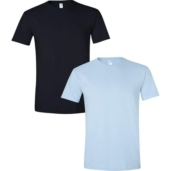 Gildan Mens Softstyle T-Shirt, M, Light Blue (Pack of 2) (1 Black / 1 Light Blue)