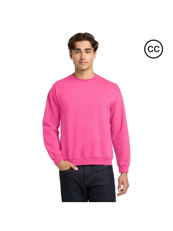 Mens Sweatshirts -CC18 Heavy Blend Pullover Fleece Sweater 8oz, 50 Cotton/50 Polyester, Safety Pink Crewneck Sweatshirt, M