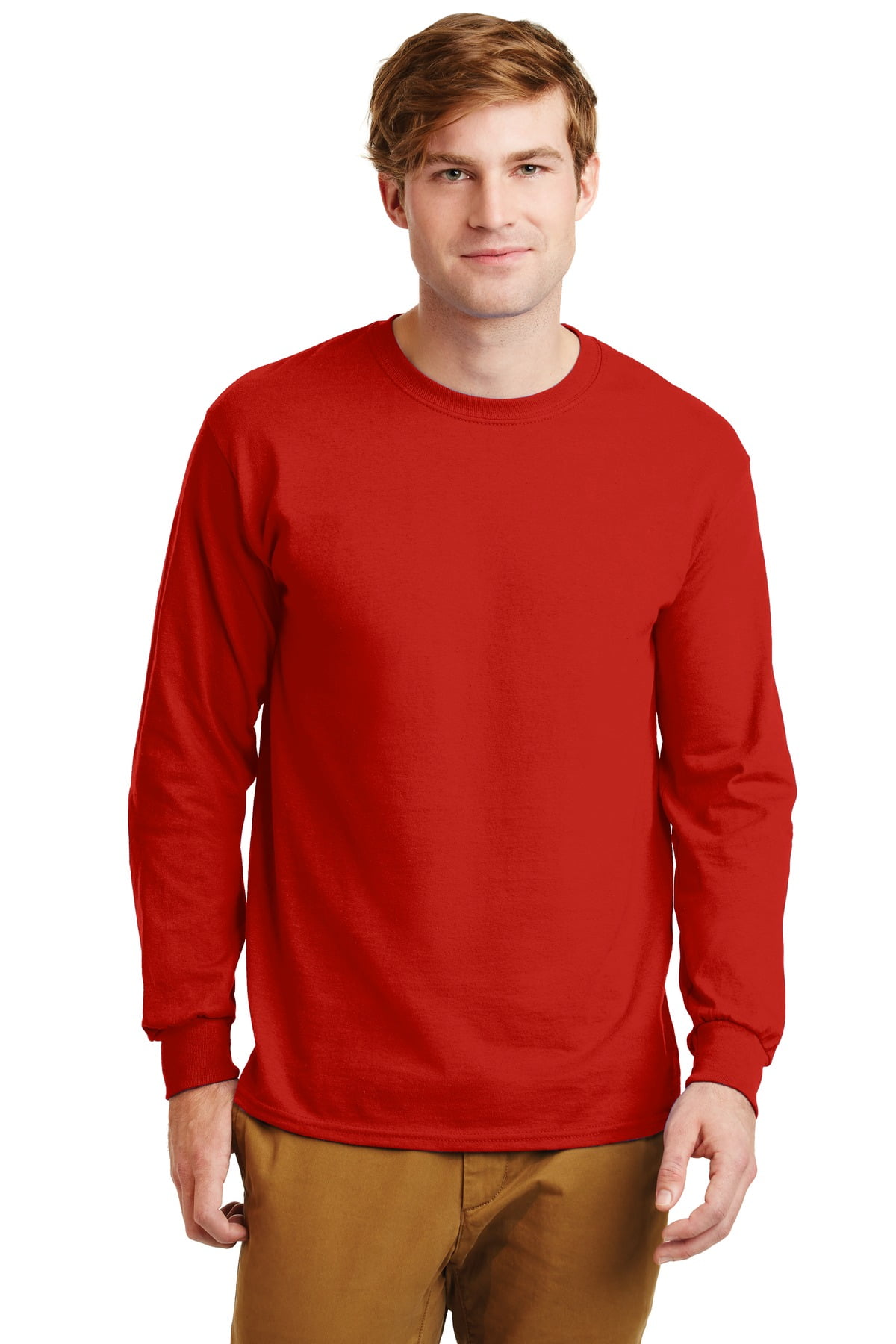 Gildan Mens Ultra Cotton Long Sleeve T-Shirt , 3XL, Red 