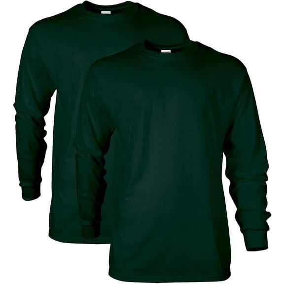 Gildan Mens Ultra Cotton Long Sleeve T-Shirt, Style G2400, Multipack 2 Forest Green 2-pack XX-Large