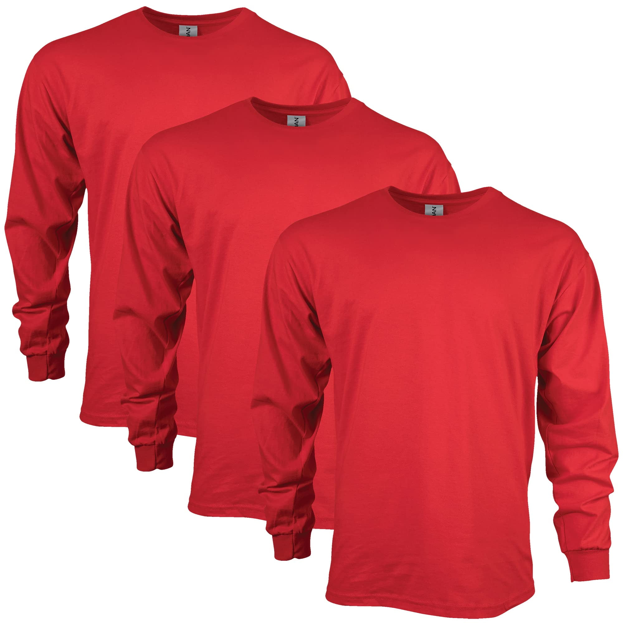 Gildan Men's Ultra Cotton Long Sleeve T-Shirt 3-Pack – Red, Medium, 100% Cotton For Solid Colors