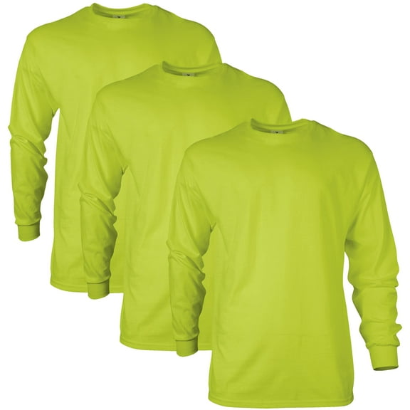 Gildan Mens Ultra Cotton Long Sleeve T-Shirt

, XL, Safety Green (Pack of 3) 3 Safety Green