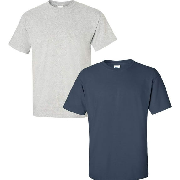 Gildan Mens Ultra Cotton T-Shirt, L, Ash (Pack of 2) (1 Blue Dusk / 1 Ash)