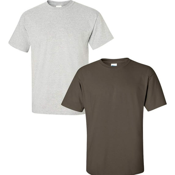 Gildan Mens Ultra Cotton T-Shirt, L, Ash (Pack of 2) (1 Olive / 1 Ash)