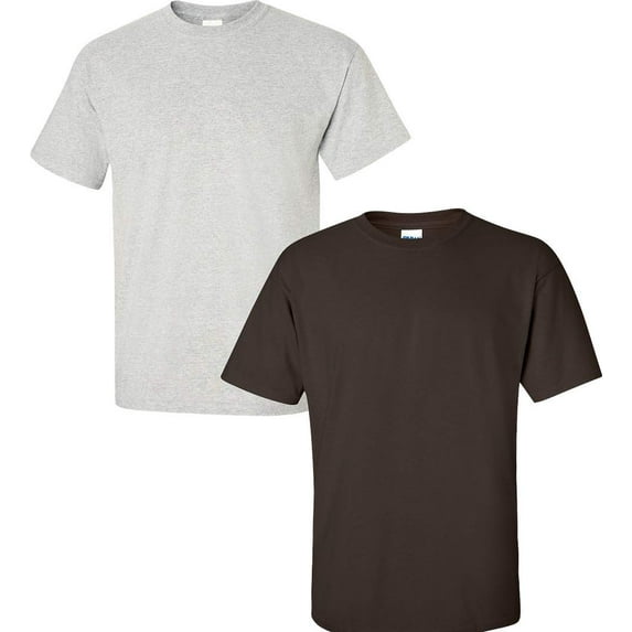 Gildan Mens Ultra Cotton T-Shirt, S, Dark Chocolate (Pack of 2) (1 Ash / 1 Dark Chocolate)