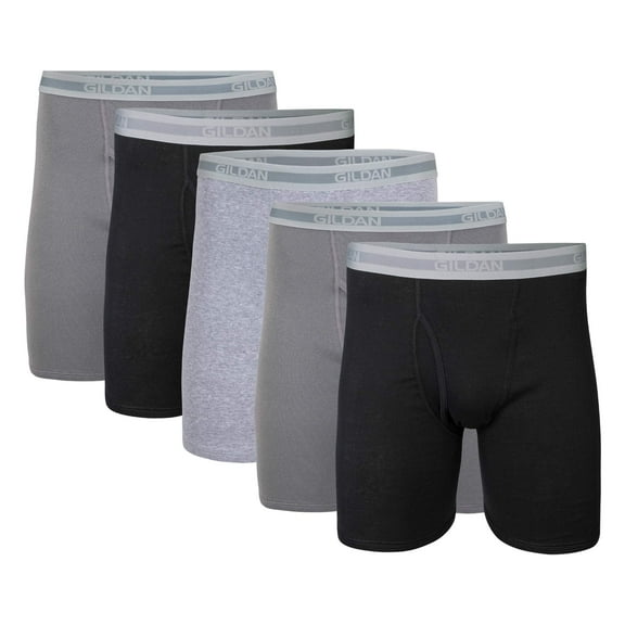 Gildan Mens Underwear Regular Leg Boxer Briefs, 5 Pack