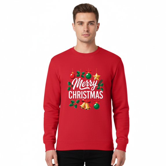 Gildan Merry Christmas Design Sweatshirt for Men, Red Crewneck Christmas Sweater, 2XL