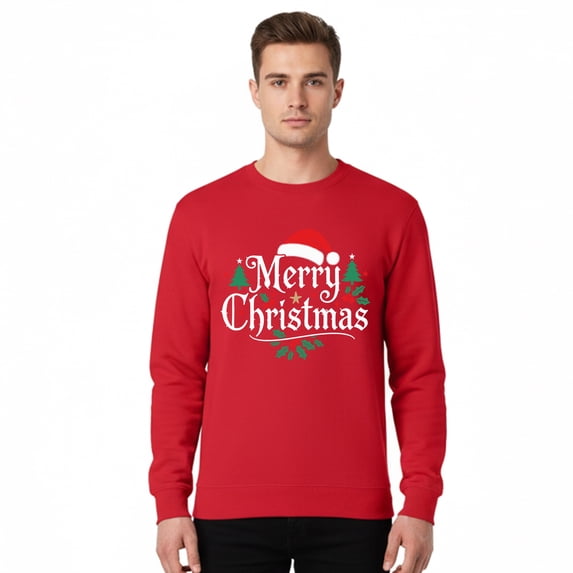 Gildan Merry Christmas with Santa Hat Design Sweatshirt, Men's Red Crewneck Christmas Sweater, 2XL