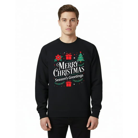 Gildan Merry Xmas Sweatshirt, Crewneck Christmas Print Pullover Black Holiday Graphic Sweater, XL