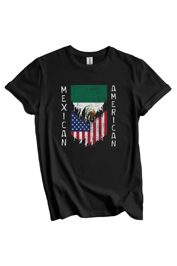 Mexican American Flags Ripped Torn Mexico T-Shirt Gift for Men Women Unisex Tee