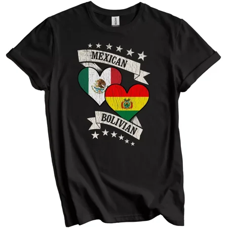 Gildan Mexican Bolivian Heart Flags Mexico Bolivia T-Shirt Gift for Men Women Unisex Tee