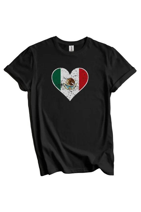 Mexican Flag Heart Mexico Love Distressed T-Shirt Gift for Men Women Unisex Tee