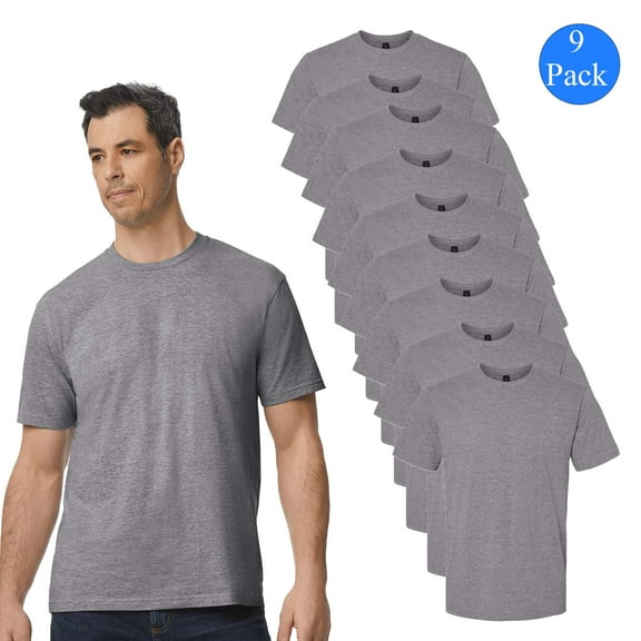 Gildan Midweight Crewneck T-Shirt for Men, Short Sleeve Graphite Heather Classic Tee, 9 Pack, M