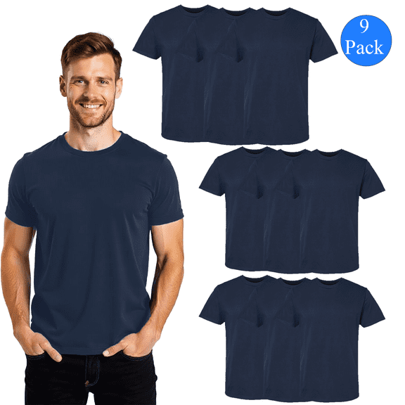 Gildan Midweight Navy T-Shirt for Men, Crewneck Short Sleeve 100 Cotton Casual Wear Tee, Pack 9, Sizes S-3XL