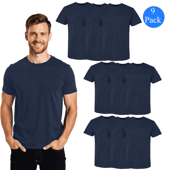 Gildan Midweight Navy T-Shirt for Men, Crewneck Short Sleeve 100 Cotton Casual Wear Tee, Pack 9, Sizes S-3XL