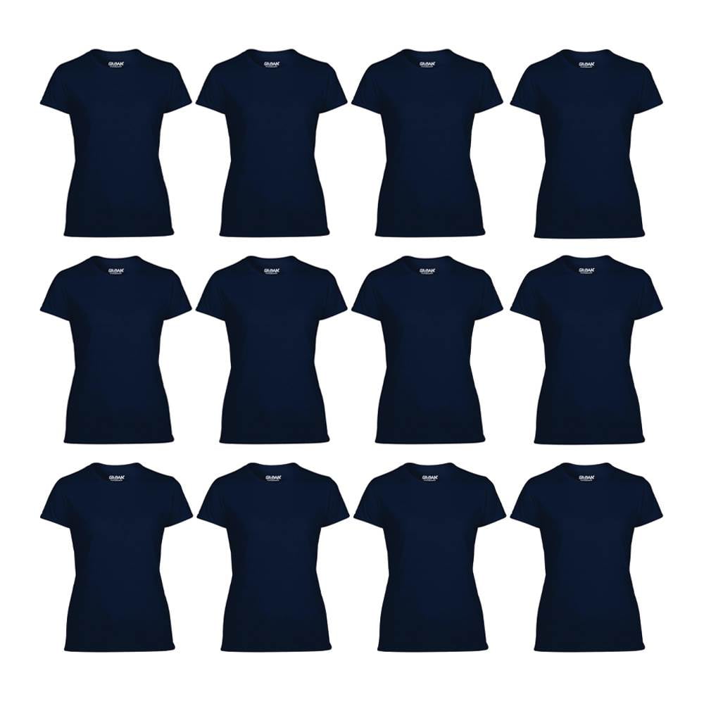 Gildan Missy Fit Women's X-Small Adult Short Sleeve T-Shirt Navy 12 Pack
