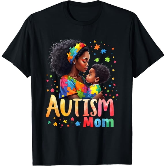 Gildan Mom Afro Autism Awareness Mama Black Autism T-Shirt