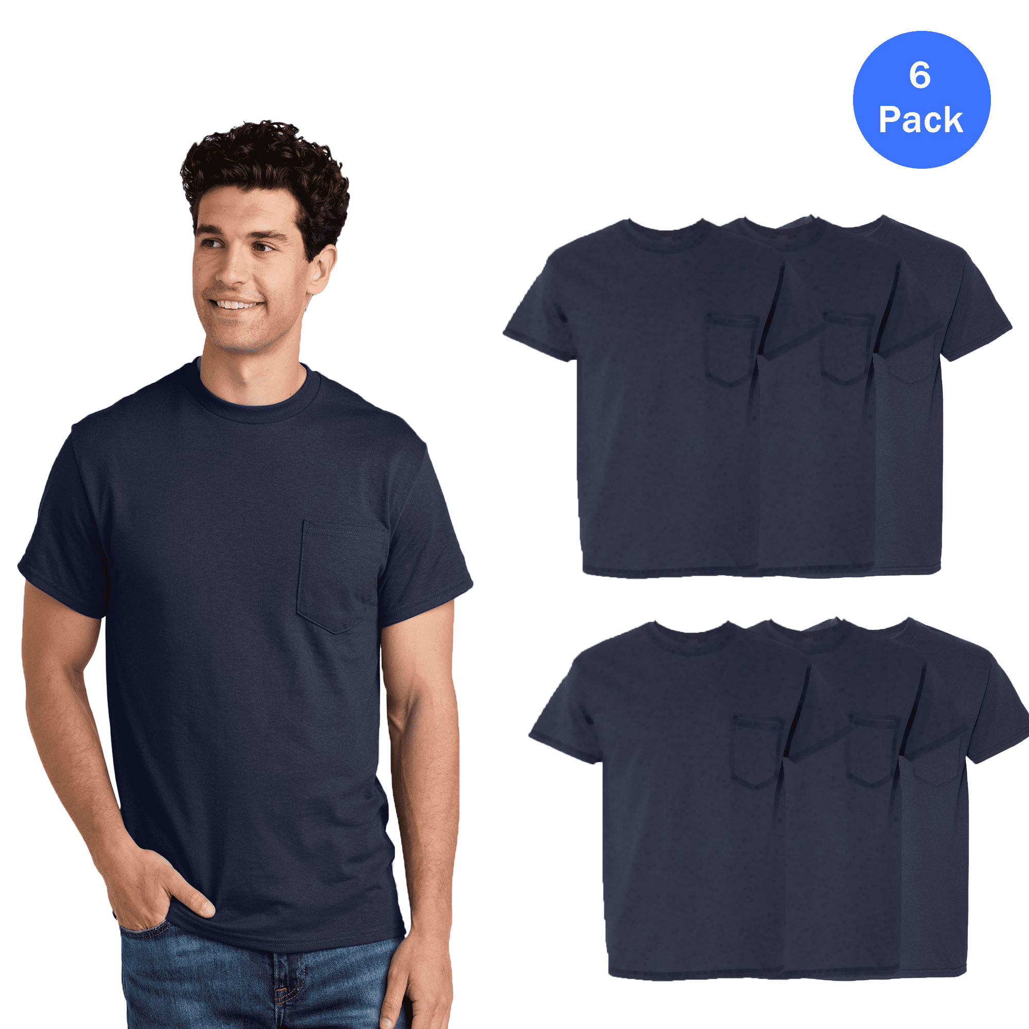 Gildan Navy Short Sleeves T-Shirt, Crewneck Havey Cotton with Single ...