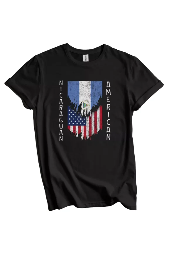 Nicaraguan American Flags Ripped Torn Nicaragua T-Shirt Gift For Men Women Unisex Tee