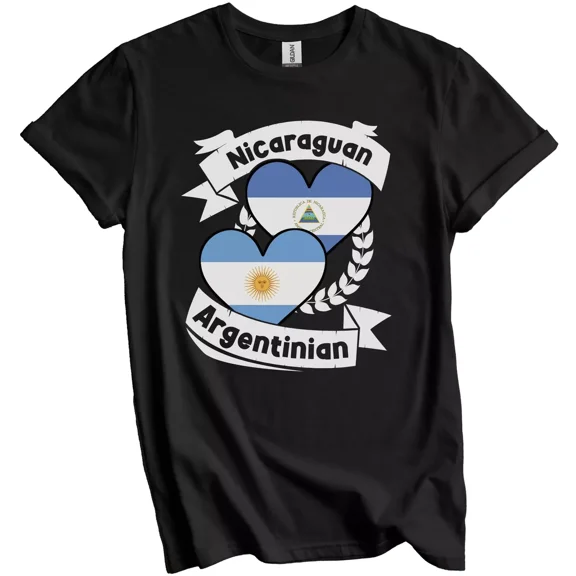 Gildan Nicaraguan Argentinian Heart Flags Nicaragua Argentina T-Shirt Gift for Men Women Unisex Tee
