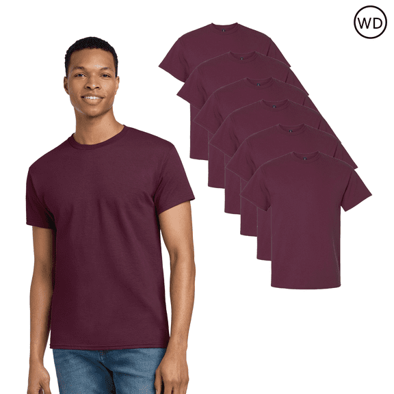 Gildan Pack 6 Men's Short Sleeve T-Shirt, Ultra 100% Cotton Crew Neck Maroon Color Tee Size XL