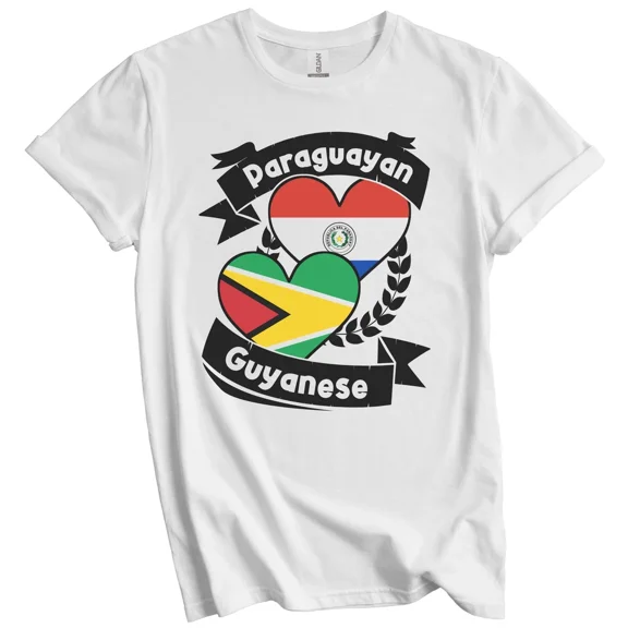 Gildan Paraguayan Guyanese Heart Flags Paraguay Guyana T-Shirt Gift for Men Women Unisex Tee