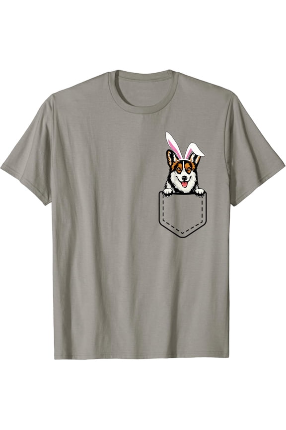 Peeking Bunny Ear Tricolor Corgi Dog Happy Easter Day T-Shirt