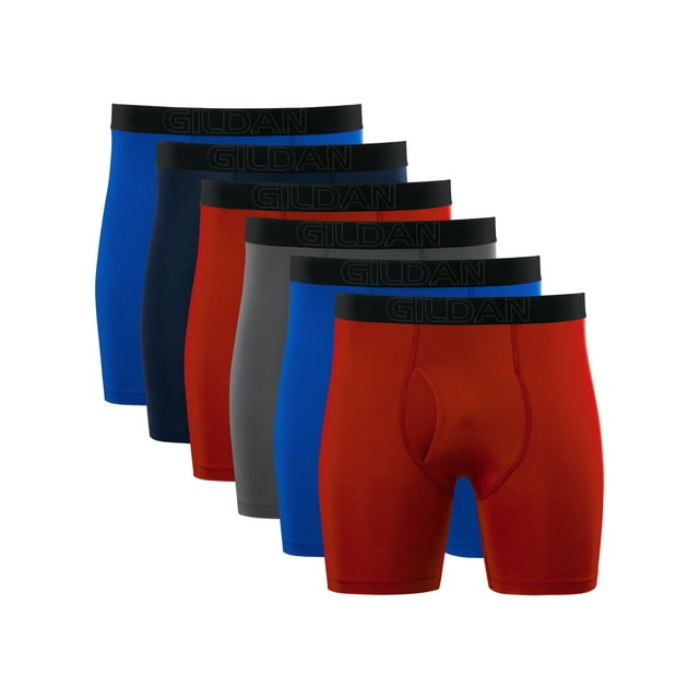 Gildan Performance Men's EZ Breeze Boxer Brief Underpants, 6-Pack, Sizes S-2XL, 6" Inseam