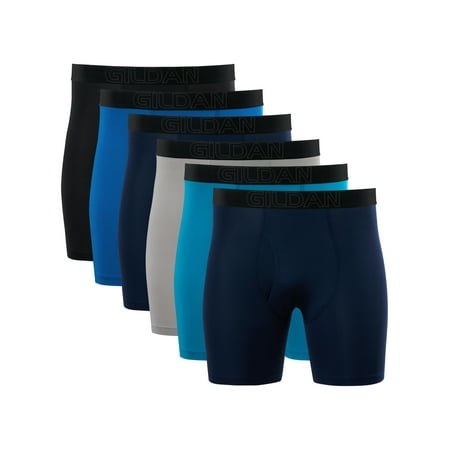Gildan Performance Men's EZ Breeze Boxer Brief Underpants, 6-Pack, Sizes S-2XL, 6" Inseam