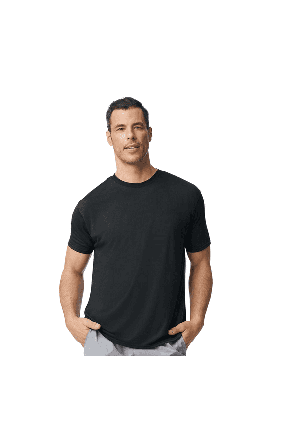 Performance T-Shirt for Men, Full Polyester Short Sleeve Tee, Moisture-Wicking, Black, S