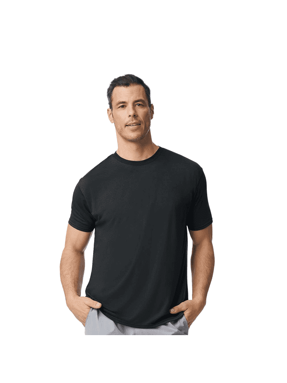 Performance T-Shirt for Men, Full Polyester Short Sleeve Tee, Moisture-Wicking, Black, XL