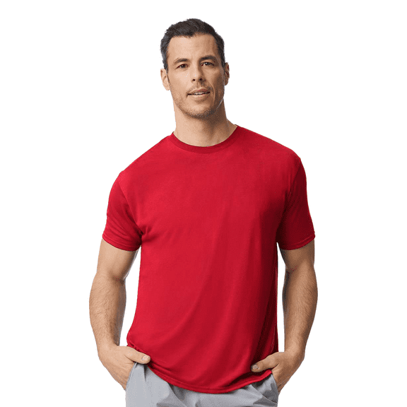 Gildan Performance T-Shirt for Men, Full Polyester Short Sleeve Tee, Moisture-Wicking, Red, S