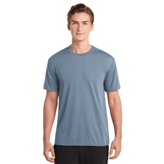 Gildan Performance T-Shirt for Men, Full Polyester Short Sleeve Tee, Moisture-Wicking, Stone Blue, S