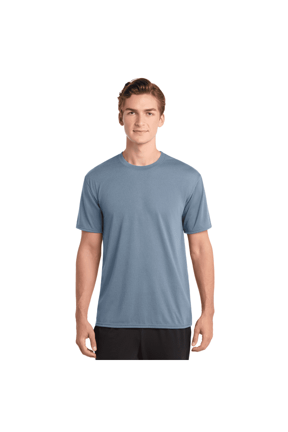 Performance T-Shirt for Men, Full Polyester Short Sleeve Tee, Moisture-Wicking, Stone Blue, XL