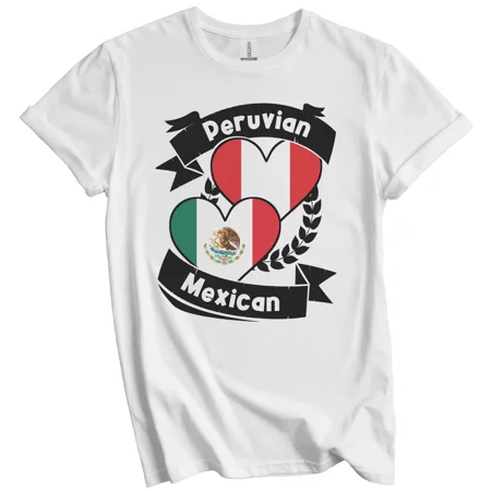 Gildan Peruvian Mexican Heart Flags Peru Mexico T-Shirt Gift for Men Women Unisex Tee