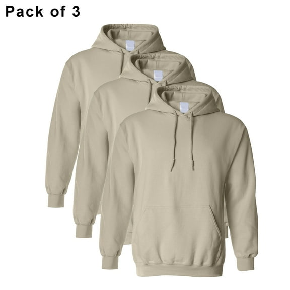 Gildan Pullover Hoodie for Men | Warm Fleece Heavy Blend Hooded Sweatshirt, 50-Cotton / 50-Polyester in Sand, Pack of 3- Size S