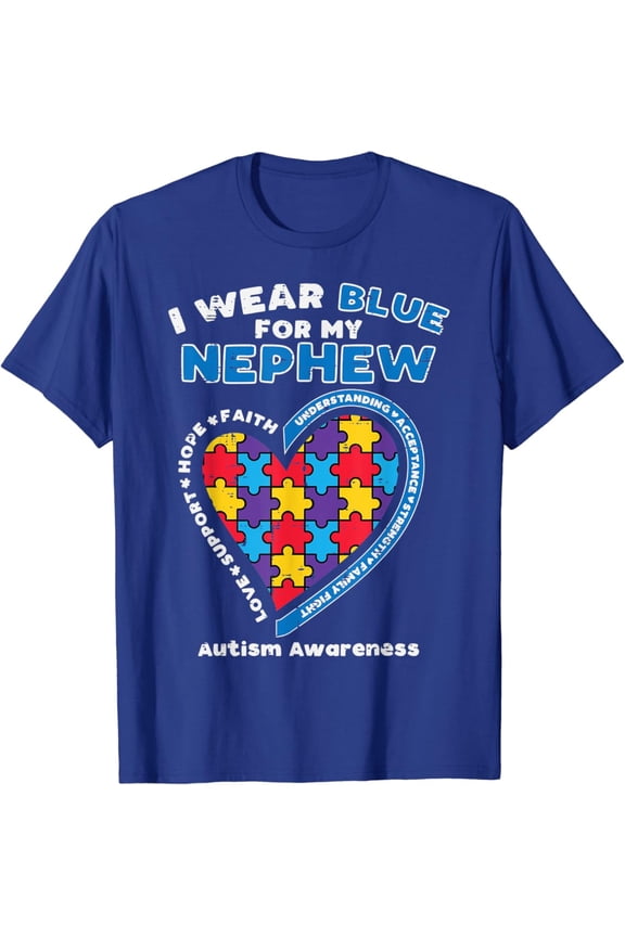 Puzzle I Wear Blue Nephew Autism Awareness Family Aunt Uncle T-Shirt Gift for Men Women Unisex Tee