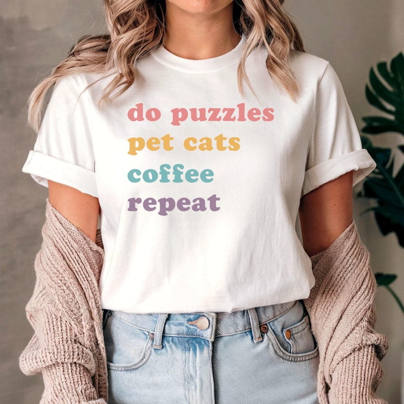 Gildan Puzzler T-shirt, Do Puzzles, Pet Cats, Coffee Repeat Shirt