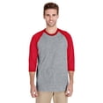 thumbnail image 1 of Gildan Raglan Three-Quarter Sleeve T-Shirt for Men’s GR57 Heavy Cotton Crew Neck Tee Sport Grey/ RED, L, 1 of 5