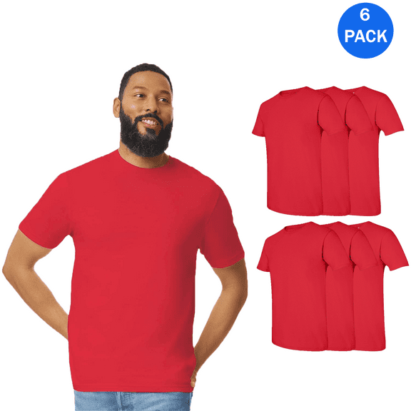 Gildan Red T-Shirt Pack 6, Short Sleeve Crewneck Tee Casual Wear for Men's Size M