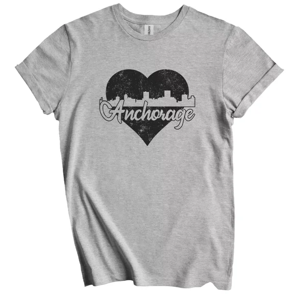 Gildan Retro Anchorage Alaska Skyline Heart Distressed T-Shirt Gift for Men Women Unisex Tee