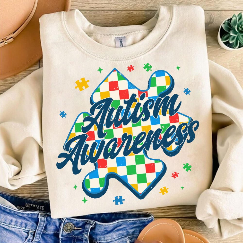 Gildan Retro Checkered Autism T-shirt, Autism Awareness T-shirt, Autism ...