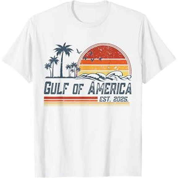 Gildan Retro Gulf Of Usa America Est 2025 American Flag Gulf Mexico Hot Trending T-Shirt Unisex S To 5Xl