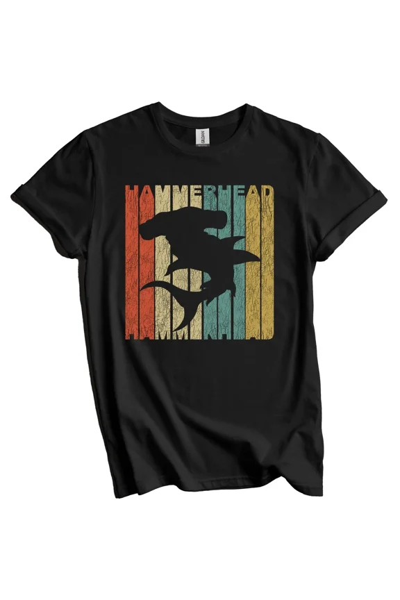 Retro Hammerhead Shark Distressed Vintage Style Shark T-Shirt Gift for Men Women Unisex Tee
