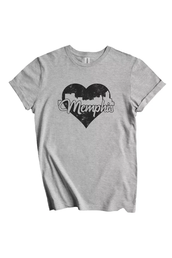 Retro Memphis Tennessee Skyline Heart Distressed T-Shirt Gift for Men Women Unisex Tee