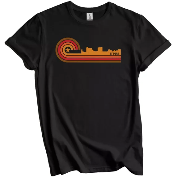 Gildan Retro Style El Paso Texas Skyline T-Shirt Gift for Men Women Unisex Tee